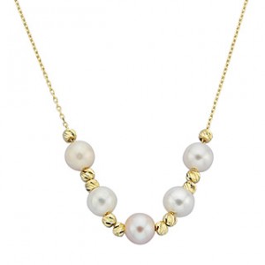 Yellow gold chain - Pearls - 17 +1" VI81-14